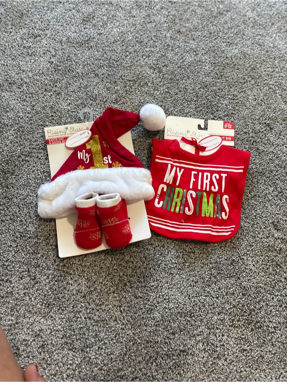 My First Christmas Baby Bib & Hat Set - Red
